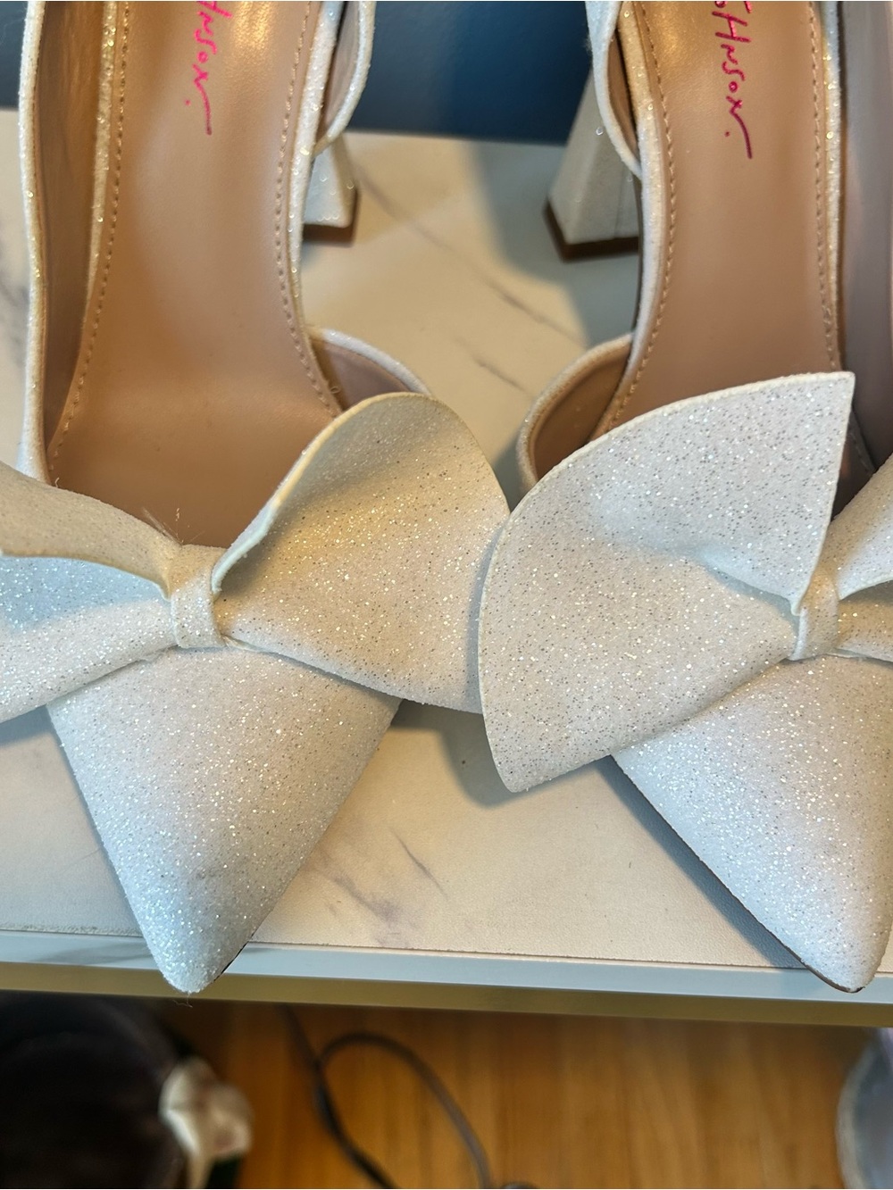 Betsey Johnson Nobble Ivory Glitter Heels With Bow - Picture 10 of 13